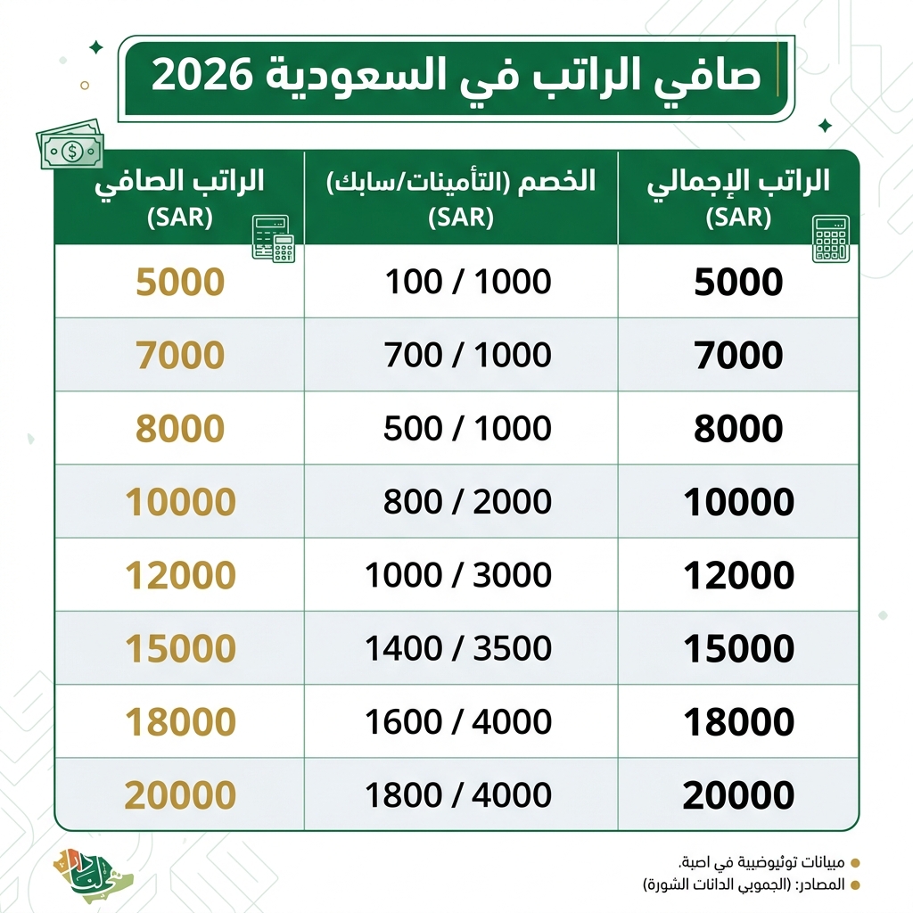 جدول صافي الرواتب في السعودية 2026